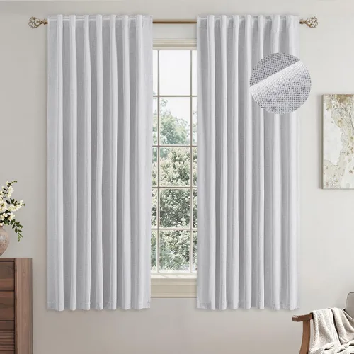 Miniatura 17 de EMEMA - Cortinas opacas de lino color beige, 72 pulgadas de largo, 2 paneles para dormitorio o sala de estar, con aislamiento térmico, 100%