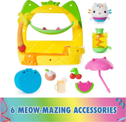 Miniatura 4 de DreamWorks Gabby's Dollhouse, juego de balcón de batido de frutas de Cakey, 8 piezas con figuras de juguete, accesorios para casa de muñecas y juego