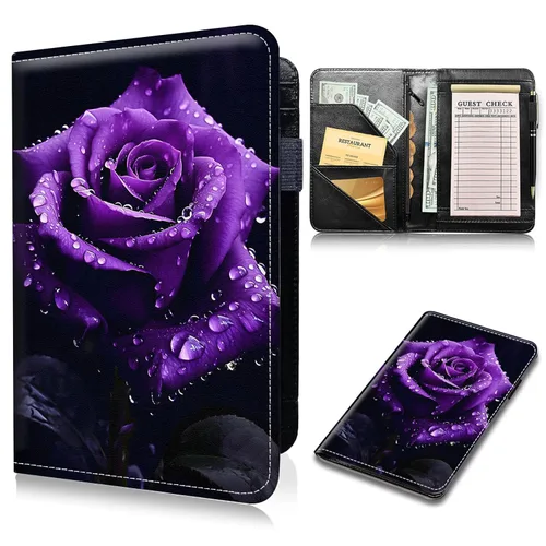 Miniatura 23 de Libros de mesero para camarera, cartera de cuero sintético con bolsillo con cremallera para mesero, organizador de libros para meseros, delantal