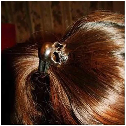 Miniatura 2 de Accesorios góticos vikingos para el cabello, soporte para cola de caballo con cuerda negra, joyería de esqueleto punk para mujeres y niñas (dorado)