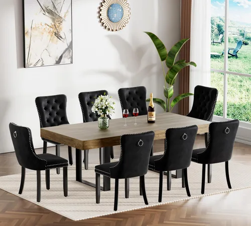 Miniatura 33 de Juego de mesa de comedor extensible marrón de 7 piezas para 6, 63 a 78.74 pulgadas, moderno juego de mesa de cocina y comedor, mesa de comedor Mesa