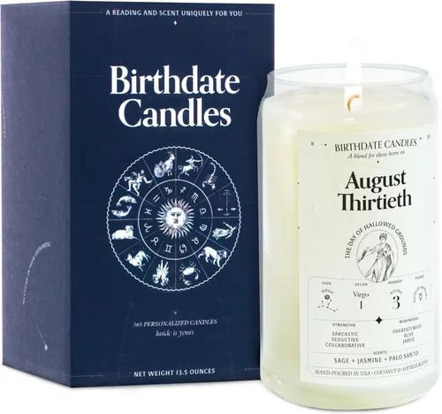 Miniatura 159 de Velas con fecha de nacimiento, 28 de octubre, velas perfumadas del zodiaco de Escorpio, regalo de cumpleaños, aroma a bergamota, canela y caoba