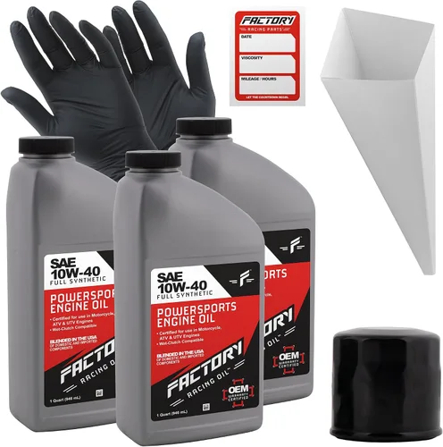 Kit de cambio de aceite Factory Racing Parts compatible con Yamaha Grizzly, Kodiak – Incluye 3 cuartos de aceite sintético completo SAE 10W-40, 1
