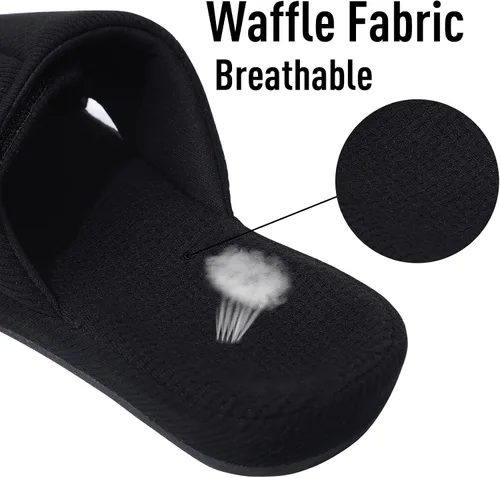 Miniatura 3 de shevalues Pantuflas de verano para mujer, con soporte de arco, transpirables, de algodón gofre, para interiores, con puntera abierta, zapatos