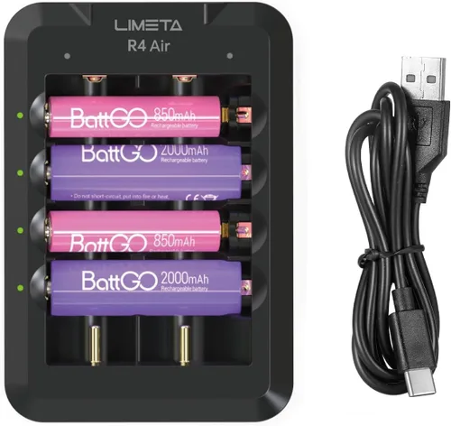 LIMETA Cargador de batería AA recargable Cargador de batería universal de 6 bahías con detección automática Bluetooth Multi-cargador para baterías