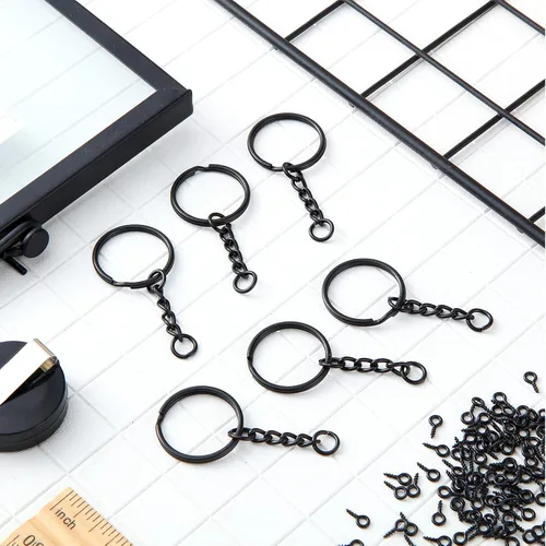 Miniatura 4 de Hotop Kit de 360 llaveros a granel, incluye 90 llaveros con cadena y conectores de anillos abiertos, 180 ganchos pequeños para manualidades, Negro