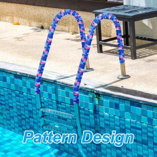 Miniatura 7 de Junkin Cubierta para pasamanos de piscina de 4 pies, estampado de flamenco tropical, para piscinas enterradas, barandilla de mano, asas de escalera