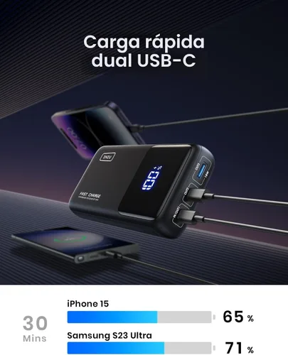 Miniatura 9 de INIU Power Bank, 25000mAh 100W USB C Cargador portátil para laptop, paquete de batería de 3 salidas con carga rápida PD QC, cargador de viaje