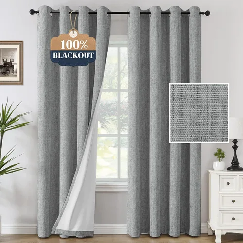 Miniatura 29 de H.VERSAILTEX Cortinas opacas de lino chenilla para dormitorio, térmicamente aisladas, cortinas texturizadas con aspecto de lino con revestimiento