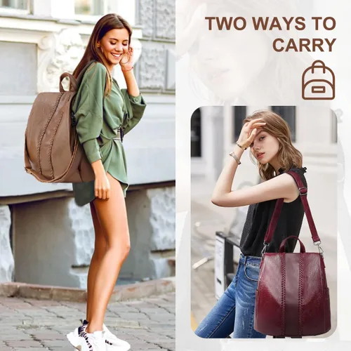 Miniatura 7 de VASCHY - Mochila para mujer, de piel sintética, moderna, antirrobo, mochila para mujer, con tejido clásico., Marrón), VAAU061BR