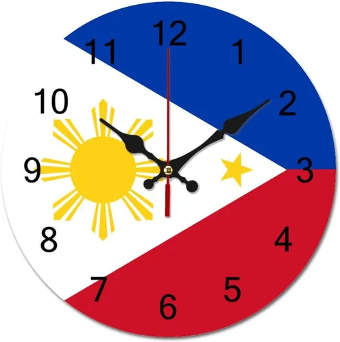 Reloj de pared con diseño de bandera de Filipinas, decoración patriótica de 12 pulgadas, funciona con pilas, silencioso, sin tictac, decoración de