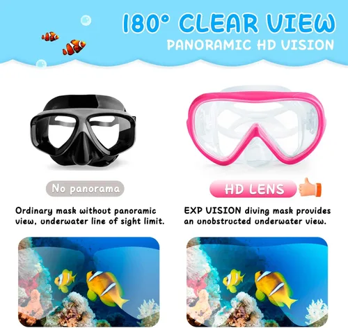 Miniatura 8 de Máscara de natación para niños, máscara de buceo de esnórquel de 180°, gafas de natación antivaho para niños con cubierta para la nariz, gafas