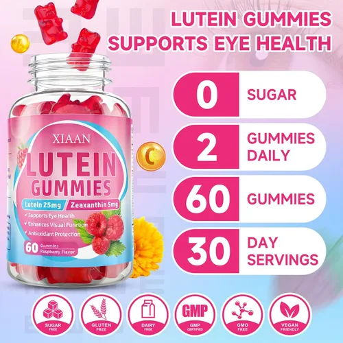 Miniatura 7 de Suplementos de luteína y zeaxantina, gomitas de luteína con zeaxantina, vitaminas A, C, E, arándano, astaxantina para la salud visual y fatiga