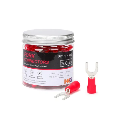 Miniatura 8 de HKS 120 piezas de conectores de alambre de horquilla de pala aislados - Amarillo calibre 12-10 AWG tamaño perno M5 #10 - Cobre rojo estañado