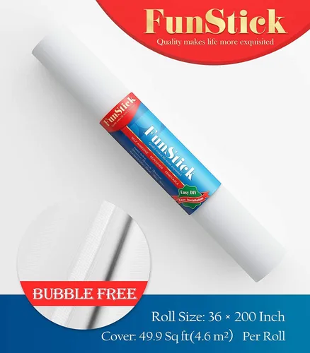 Miniatura 7 de FunStick Papel tapiz blanco sólido de 36 x 200 pulgadas, para pegar y despegar, papel de contacto blanco mate, papel tapiz blanco grueso extraíble