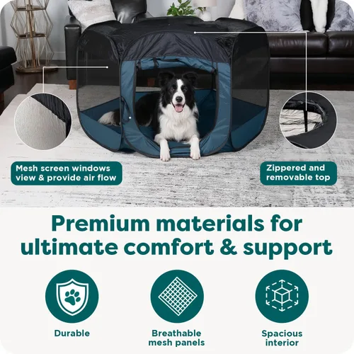 Miniatura 5 de Furhaven Corral Portátil para Perros Carpa para Gatos, Parque de Juegos para Mascotas, Perrera Plegable Interior Exterior Jaula con Cremallera