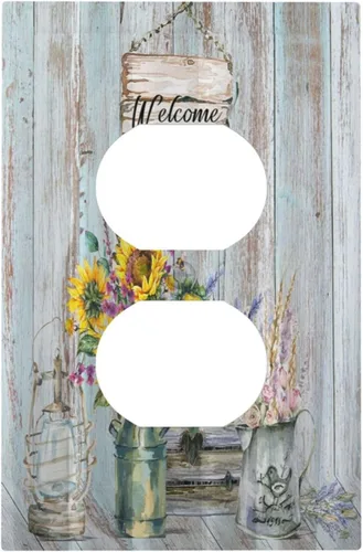 Miniatura 69 de Cubierta de interruptor de luz de 3 cuadrillas con diseño de flores azules púrpuras, cubierta de placa de pared de triple palanca, arbustos florales