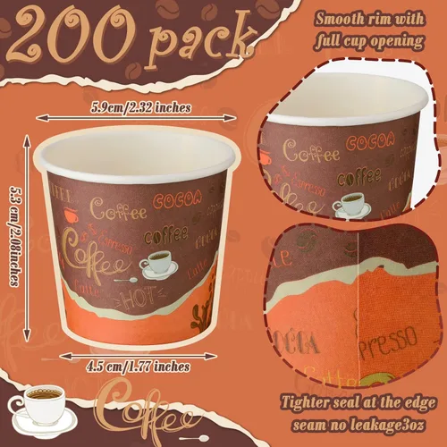 Miniatura 3 de Funtery 200 tazas de café espresso desechables de 3 onzas pequeñas tazas de papel para café, té, cacao, jugo, mini suministros de papel