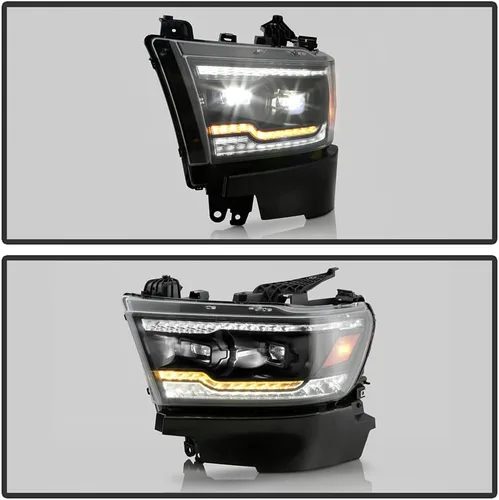 Miniatura 5 de ACANII - Para [tipo halógeno] 2019-2022 Ram 1500 Tubo LED Negro Señal secuencial LED Dual Proyector Faros Faros Faros