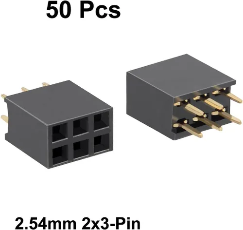 Miniatura 2 de uxcell 50 unids 0.100 in paso 2x3-pin doble fila recto conector hembra pin header tira PCB placa socket