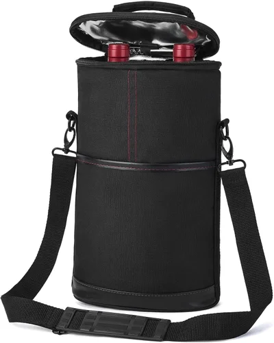 Miniatura 17 de ALLCAMP - Bolsa de vino con compartimento refrigerador, juego de picnic que lleva dos juegos de vajilla Negro