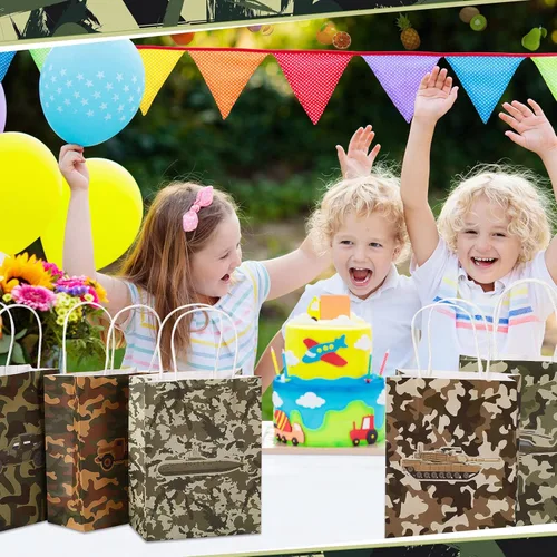 Miniatura 5 de Tallew Paquete de 24 bolsas de regalo de camuflaje para fiesta de cumpleaños, bolsas de regalo temáticas de camuflaje para niños y niñas, baby