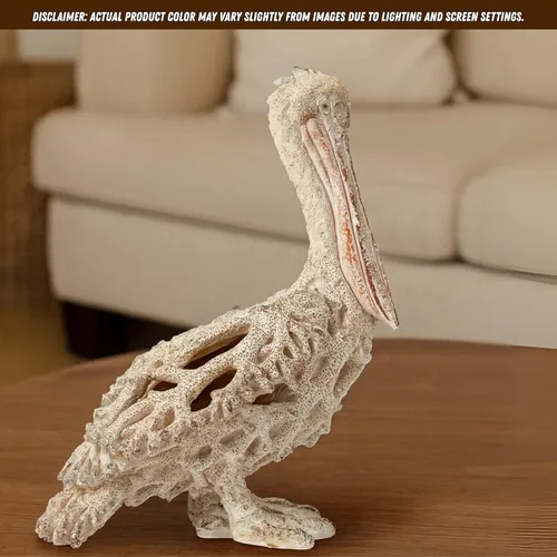 Miniatura 2 de Figura de pie de pelícano blanco, 13.75 pulgadas, decoración náutica de arrecife de coral, decoración costera, playa, hogar, estatua del océano