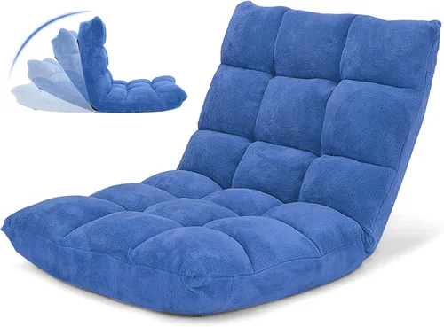 Miniatura 18 de GOFLAME Sofá de suelo plegable de 14 posiciones, sofá ajustable para juegos, silla acolchada, cama plegable para dormir para sala de estar, Negro