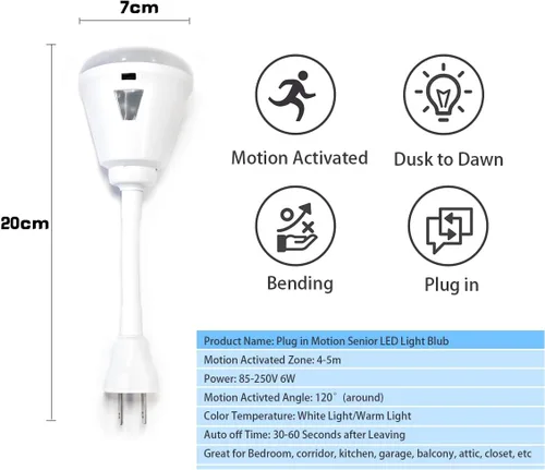 Miniatura 6 de Luz nocturna enchufable con sensor de movimiento, luz LED con sensor infrarrojo de 6W, luz AC 85-265V PIR sensor infrarrojo detector de movimiento