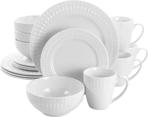Miniatura 4 de Elama Marshall - Vajilla de porcelana de 16 piezas, color blanco Blanco - Ronda 1