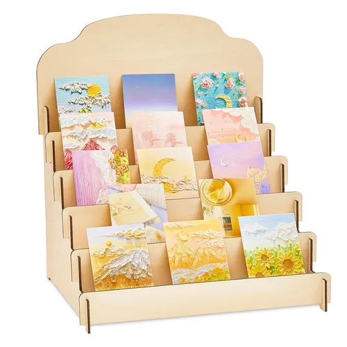 Miniatura 8 de Barydat Soporte de exhibición grande de 4 niveles y 5 niveles para tarjetas de felicitación, soporte de madera para postales, folletos, fotos, Negro