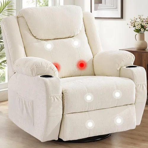 Korser Silla reclinable de gran tamaño, reclinable giratorio de 360° para adultos, silla reclinable giratoria con calor y masaje, reclinable manual