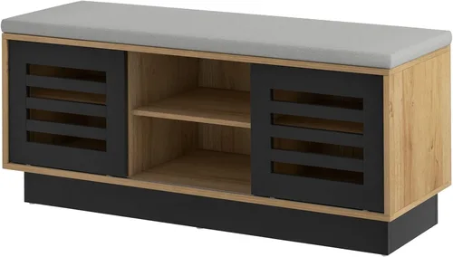 Miniatura 9 de Giantex Banco de almacenamiento de zapatos de entrada, zapatero con cojín de asiento y 6 compartimentos de almacenamiento, 2 puertas correderas y 3