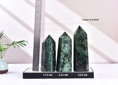 Miniatura 5 de AMOYSTONE Torre de piedra curativa, varita grande de piedra esmeralda, obelisco de punta hexagonal, irregular, 1.7-2 libras, meditación espiritual