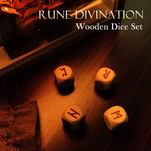 Miniatura 7 de Juego de 4 dados de madera para runas de madera, 24 dados de madera tallados para juego de adivinación, color amarillo