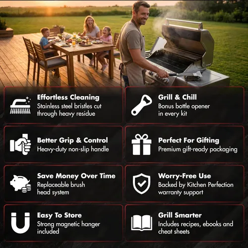 Miniatura 8 de KITCHEN PERFECTION GrillSaver - Cepillo seguro para barbacoa con cabezal de limpieza reemplazable, limpiador de parrilla resistente con raspador, 1.