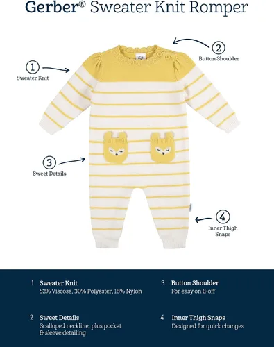 Miniatura 4 de Gerber Baby Girls Sweater Knit Romper Jumpsuit