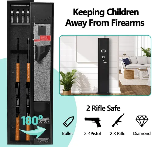 Miniatura 9 de KAER Caja fuerte para armas 2-3, caja fuerte para rifles y pistolas, gabinete de armas para escopetas, gabinete largo para escopetas con estante