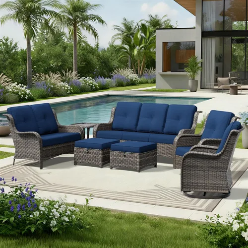 Miniatura 107 de Joyside Juego de sillas de mimbre para patio, juego de 3 piezas de mimbre para exteriores con 2 sillas reposabrazos y 1 mesa auxiliar para terraza