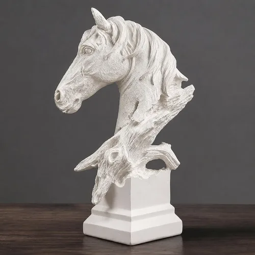 Miniatura 10 de Adorno retro de cabeza de caballo pequeña de arte creativo, adornos de estatua de resina, esculturas de estilo abstracto, decoraciones de sala
