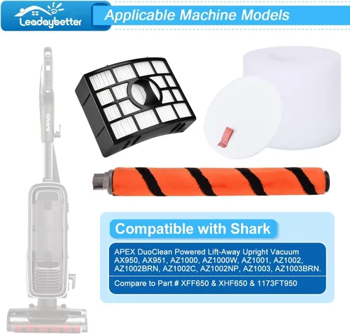 Miniatura 2 de Leadaybetter Filter Replacement for Shark APEX DuoClean Lift-Away AX950 AX951 AZ1002 AZ1000 AZ1000W, 1 Black Filters, 2 Foam & Felt Filters, 1 Brush