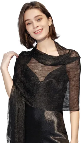 Miniatura 4 de Bufanda con flecos para evento vespertino, con brillo metálico. Ideal para graduaciones