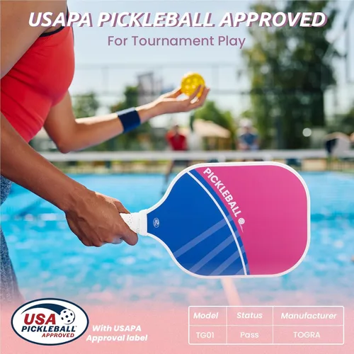 Miniatura 2 de TOGRA Palas de pickleball aprobadas por USAPA, juego de 2 palas de pickleball de fibra de carbono, ligeras raquetas de pickleball de grafito con 4
