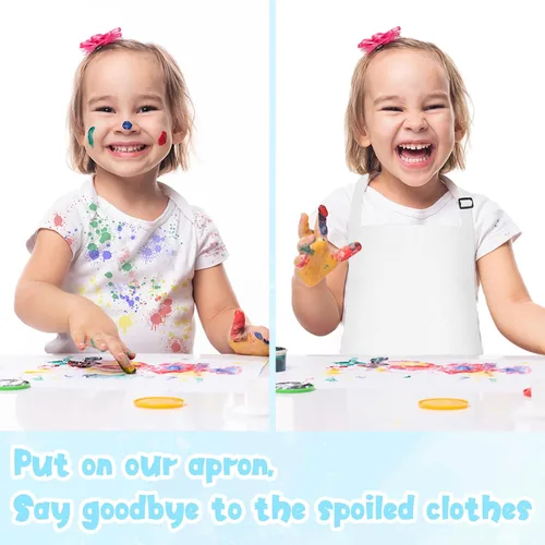 Miniatura 4 de MEEZY Paquete de 8 delantales para niños a granel con bolsillos ajustables, delantal de pintura para niños, delantal de chef para niños, pintura