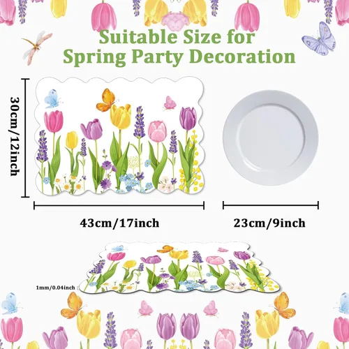 Miniatura 2 de Juego de 6 manteles individuales de verano con diseño de tulipán, manteles individuales de plástico de color lavanda, tulipán de lavanda, manteles