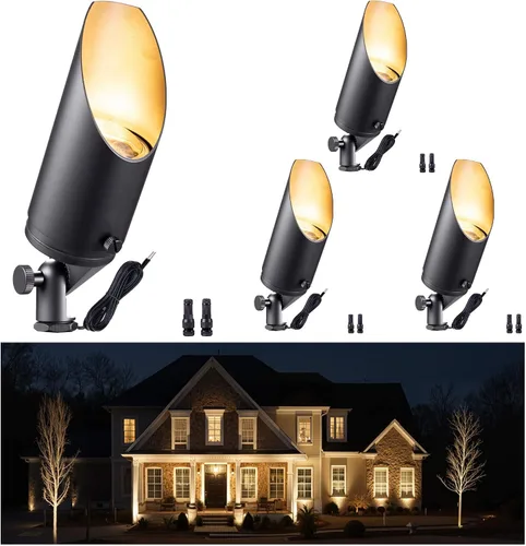 Miniatura 9 de Gardenreet Focos de paisaje de latón de bajo voltaje, luz LED para exteriores de 12 V, luces con cable IP65 impermeables, bronce antiguo