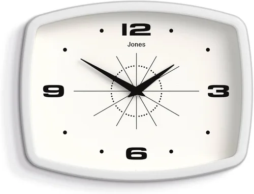 Miniatura 16 de JONES CLOCKS® Reloj de pared de película Reloj retro rectangular 10 pulgadas Naranja Aspecto de diseñador fresco de mediados de siglo