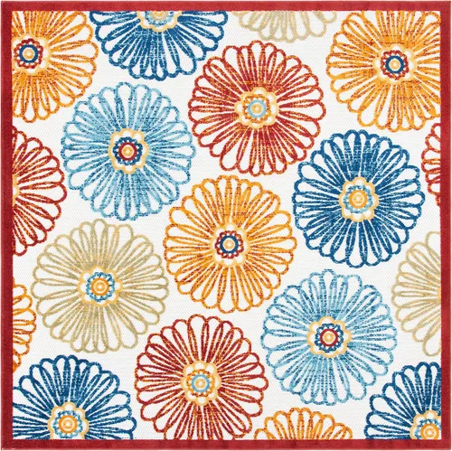 Miniatura 19 de SAFAVIEH Alfombra lavable para exteriores, redonda, 4 pies, color crema y rojo, no desprende pelusa y fácil de limpiar, ideal para patio, patio