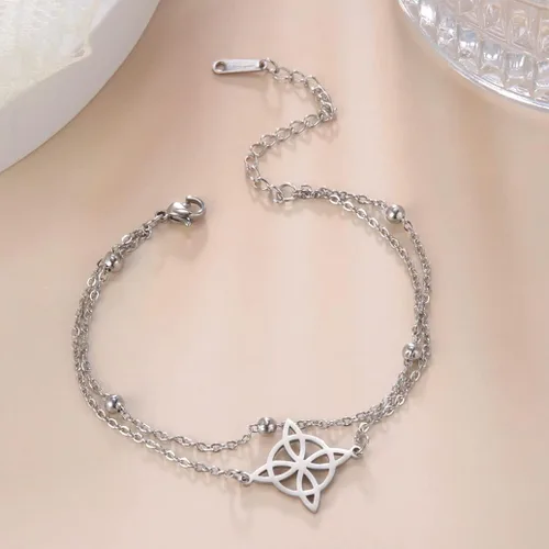 Miniatura 4 de Pulsera de nudo de brujas para mujer, de acero inoxidable, nudo celta con símbolo Wiccano, pulsera en capas, dije único, pulsera ajustable de doble