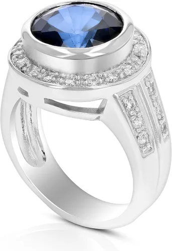Miniatura 2 de 2 cttw Anillo de zafiro azul creado en latón con baño de rodio redondo 10 MM